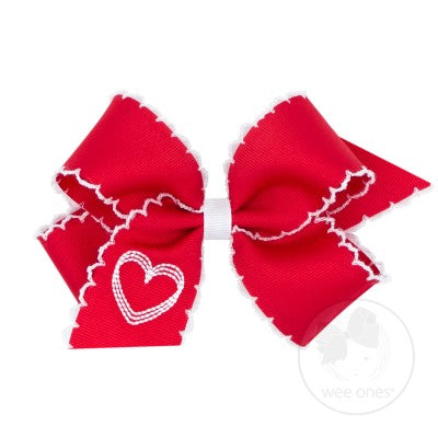 MEDIUM MOONSTITCH BOW WITH EMBROIDERED HEART RED