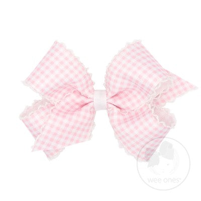 MEDIUM GINGHAM PRINT WITH MOONSTITCH TRIMMED BOW LIGHT PINK