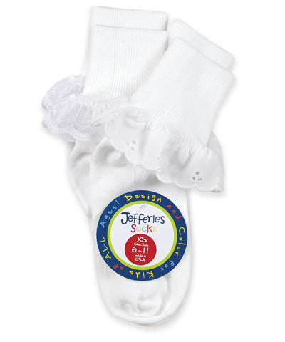 SISTERS EYELET AND FANCY LACE SOCKS 2PR PACK WHITE